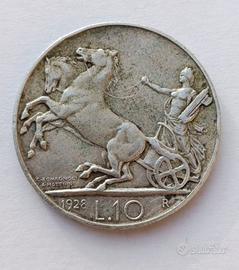 Moneta Regno D' Italia 10 Lire Biga 1928 2 Rosette