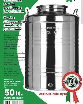 contenitore acciaio olio 50 litri Inox 18/10 italy