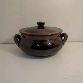 Tegame bombato vintage in terracotta con coperchio