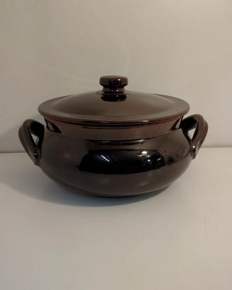 Tegame bombato vintage in terracotta con coperchio
