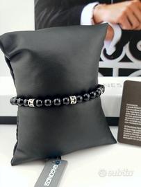 Aragonesi Bracciale Uomo Sfere Agata Nera Acciaio