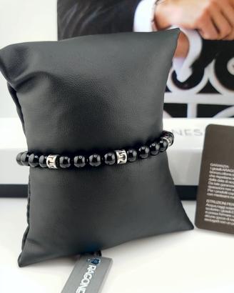 Aragonesi Bracciale Uomo Sfere Agata Nera Acciaio