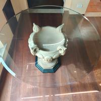 Tavolo cristallo con base ceramica e legno 