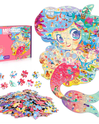 Puzzle per bambini 128 pz a forma di sirena 64 cm
