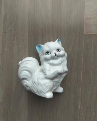 Gatto vintage di  porcellana bianca dipinta a mano