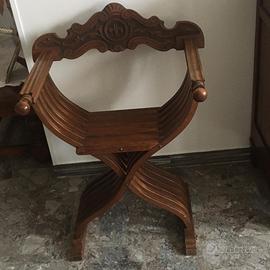 Sedia Savonarola legno antico anni 50