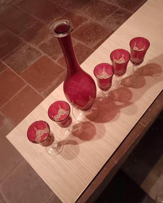 Vaso cristallo rosso e bicchieri