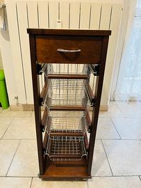 Carrello portafrutta da cucina in legno noce