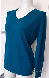 Maglione donna scollo a V blu/verde taglia S -M