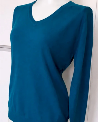 Maglione donna scollo a V blu/verde taglia S -M