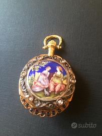 Prezioso orologio da collana oro pietre smalti