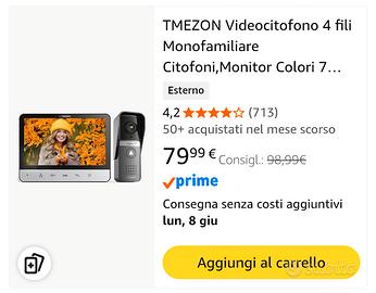 TMEZON Videocitofono 4 fili Monofamiliare