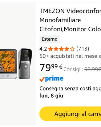 TMEZON Videocitofono 4 fili Monofamiliare