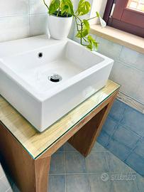 Mobile sotto lavabo legno rovere e vetro temperato