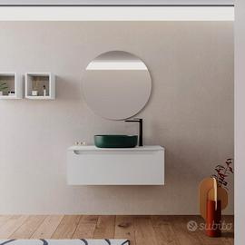 Mobile Bagno Sospeso 90cm Bianco Con Specchio
