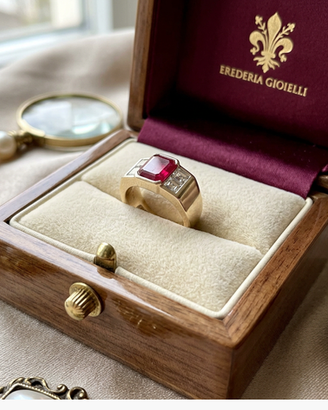 ANELLOvintageFASCIA"RUBINOeDIAMANTI"ORObianco18kt