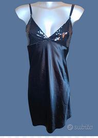 Mini Abito/Sottoveste Raso Nero con Paillettes