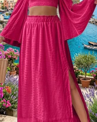 Set coordinato fucsia - Top bardot e gonna lunga