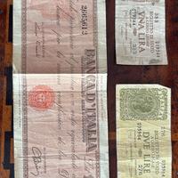 Monete in foglio 2 lire 1 lite e un titolo al por
