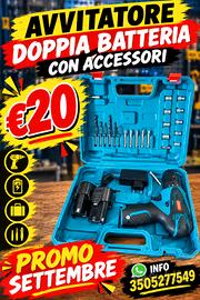 Avvitatore doppia batteria con accessori 