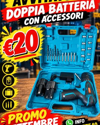 Avvitatore doppia batteria con accessori 