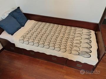 Letto singolo in legno con 3 cassetti + materasso