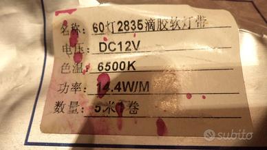 Striscia LED adesiva 6500° 12V 14,4W/mt.