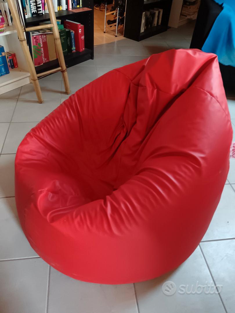 KAWIN Poltrona Pera Pouf Puff In Ecopelle Lavabile - Rosso, Diametro 85cm X Altezza 98cm