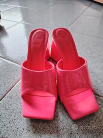 Sandali donna rosa fluo tacco largo n.38 in vernic