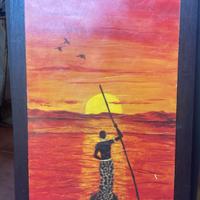 Quadro etnico cornice Africano Africa dipinto sole