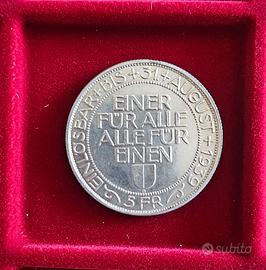 Moneta Argento 5 Fr.  Svizzera 1939 Festival tiro
