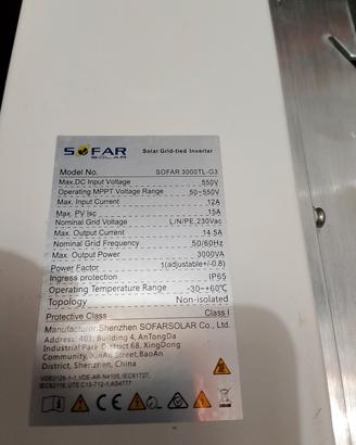 inverter fotovoltaico azzurro sofar 3000 TL g3