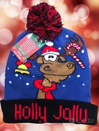 Cappellino natalizio con pompon e led