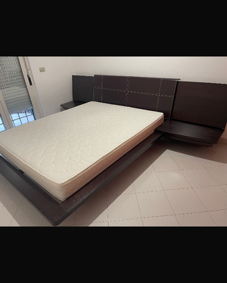 Letto matrimoniale legno e cuoio fiorentino