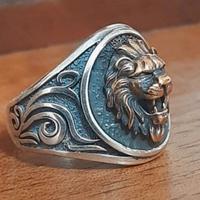 anello in argento 925 uomo con volto leone 