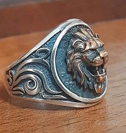anello in argento 925 uomo con volto leone 
