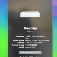 Mac Mini mid 2011, I5, 8GB, Hdd 500GB