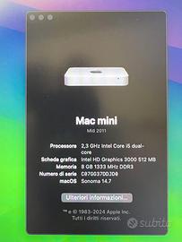 Mac Mini mid 2011, I5, 8GB, Hdd 500GB