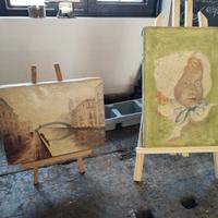 quadri olio su tela Navigli e volto di bambina 