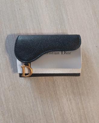 Portacarte Dior Bloom Saddle pelle di vitello nera