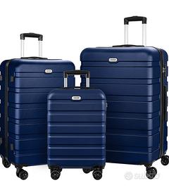 NUOVE Set di 3 Valigie Rigide PC ABS Leggeri Valig