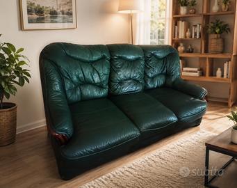 DIVANO 3 POSTI VERDE SCURO ELEGANTE E MOLTO COMODO