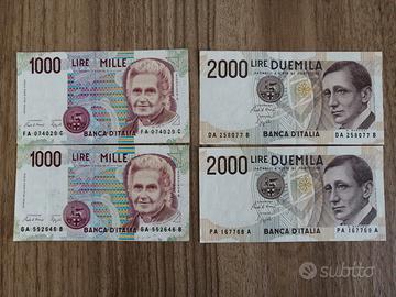 🇮🇹  4 Banconote Rare Lire Italiane 