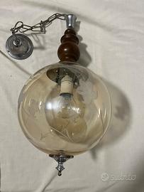 Lampada antica legno e vetro