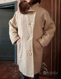 Cappotto anni '60 lana+pelo, taglia L, vedi misure