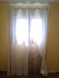 Doppia tenda simil lino 155cm + palo in legno 