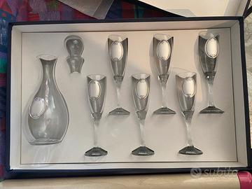 Set bicchieri piu bottiglia in cristallo e argento