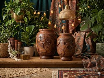 2 vasi intagliati in legno collezione