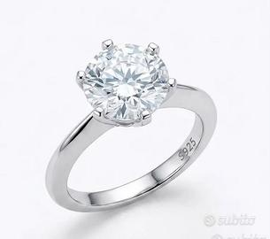 Anello Solitario in Argento con Moissanite 3 CT