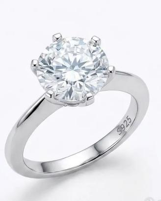 Anello Solitario in Argento con Moissanite 3 CT